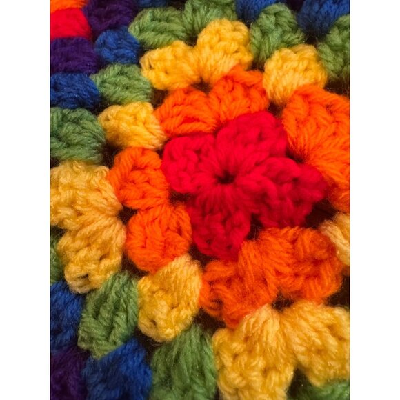 Handmade Rainbow 🌈 Crochet Granny Square Blanket – 25x25” Vibrant Throw / Baby - Picture 4 of 8